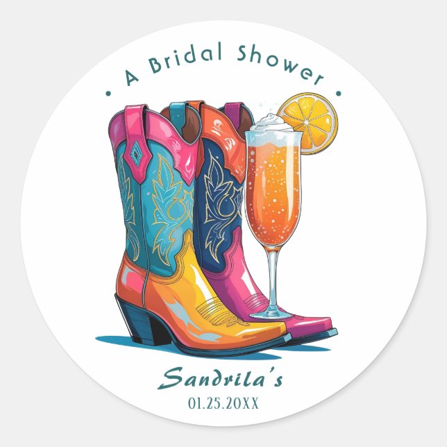 Sticker Rond Bottes et bulles Western à main levée (Devant)