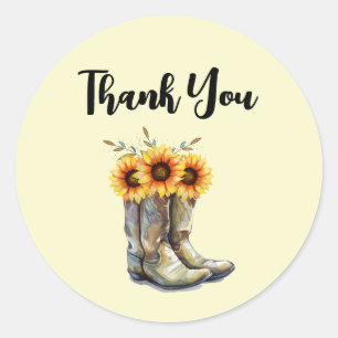 Sticker Rond Bottes rustiques Cowboy avec tournesol