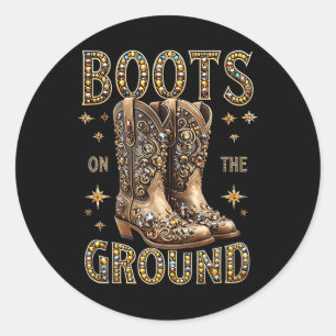Sticker Rond Bottes Sur Le Terrain Black Cowgirl Western Où Le