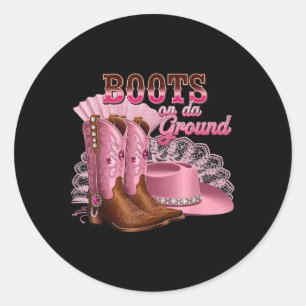 Sticker Rond Bottes Sur Le Terrain, Boot Cowboy Western Country