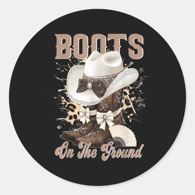 Sticker Rond Bottes Sur Le Terrain Boot Cowboy Western Cowgirl  (Devant)