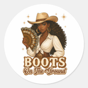Sticker Rond Bottes Sur Le Terrain Junetten Cowgirl Où Ils