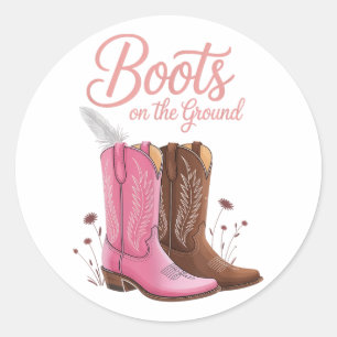 Sticker Rond Bottes Sur Le Terrain Junetten Cowgirl Où Ils