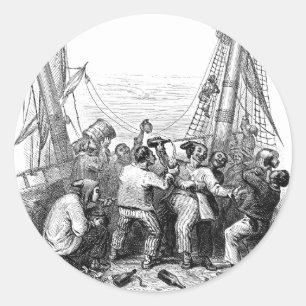 Sticker Rond Boucanier vintage et navire pirate naufragé