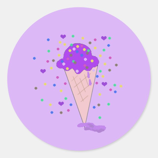 Sticker Rond Bouchon de crème glacée Confetti violet (Devant)