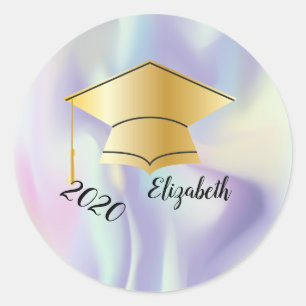 Sticker Rond Bouchon de diplôme d'or, Nom, Holographie