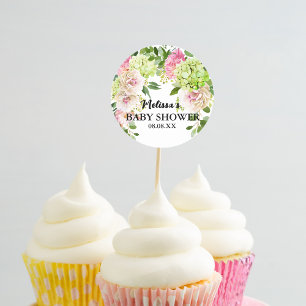 Sticker Rond Boucles vertes hydrangea rose cupcake toppers