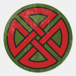 Sticker Rond Bouclier (Celtique, rouge et noir sur vert)