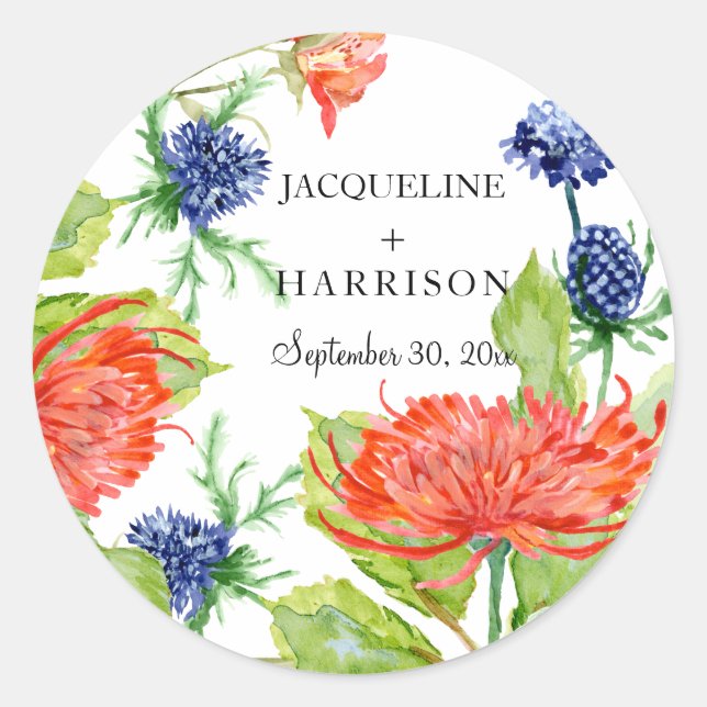 Sticker Rond Bouclier d'aquarelle florale Chrysanthème (Devant)