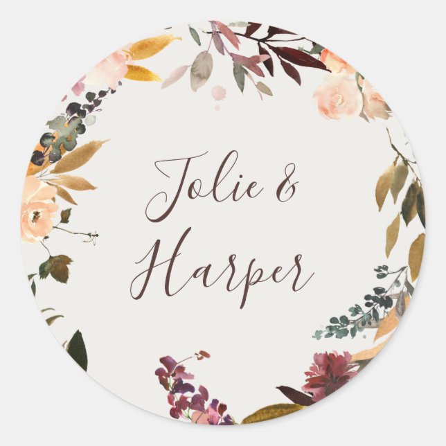 Sticker Rond Bouclier d'enveloppes Mariage beige orange bordeau (Devant)