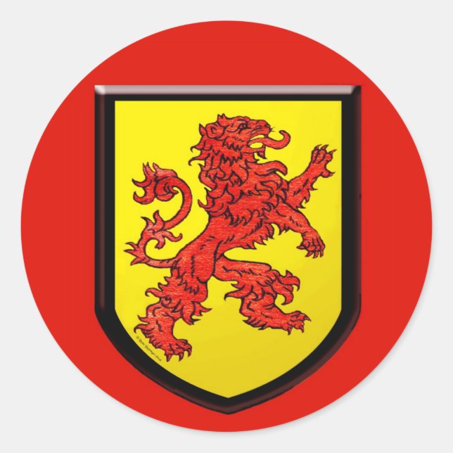 Sticker Rond Bouclier jaune Lion rouge (Devant)