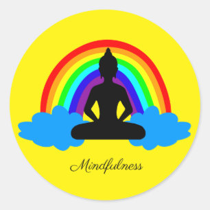 Sticker Rond Bouddha Arc-en-ciel & Mindfult Yoga /méditation