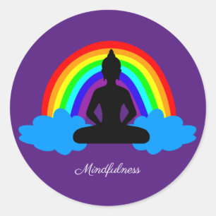 Sticker Rond Bouddha Arc-en-ciel & Mindfult Yoga /méditation