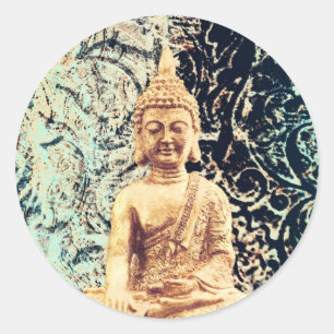 Sticker Rond Bouddha assis Terre Élégante Zen Illumination