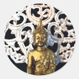 Sticker Rond Bouddha de Terre d'Or OM Aum Mantra Ajna Méditatio