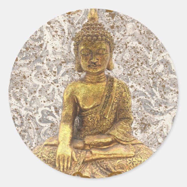 Sticker Rond Bouddha doré floral fleurs élégant (Devant)