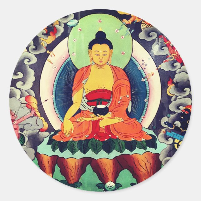 Sticker Rond Bouddha Shakyamuni peinture, Himalaya - Népal (Devant)