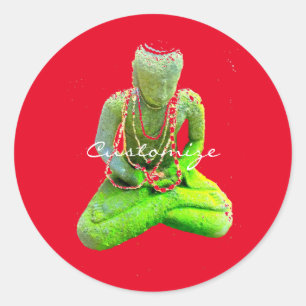 Sticker Rond Bouddha vert moussu Thunder_Cove méditant
