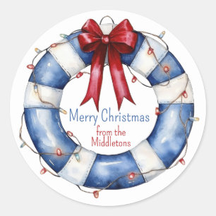 Sticker Rond Bouée de Noël nautique avec nœud
