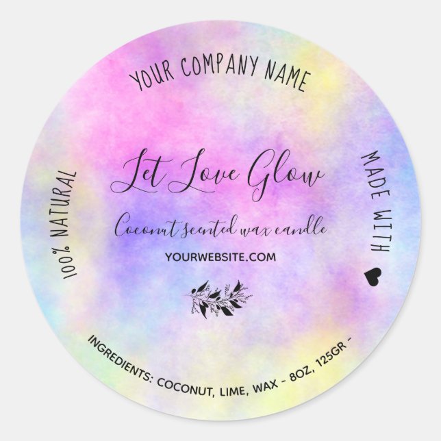 Sticker Rond Bougie artisanale artisanat aquarelle arc-en-ciel  (Devant)