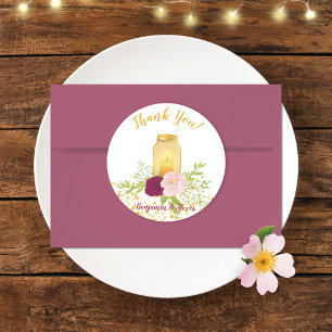 Sticker Rond Bougie dans Mason Jar Gold Sparkle Mariage