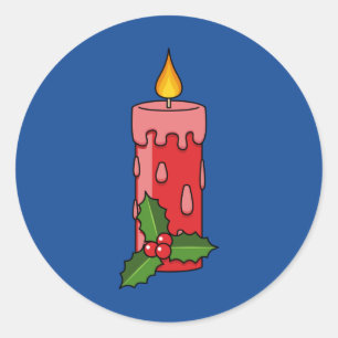Sticker Rond Bougie de Pilier Rouge de Noël avec Holly
