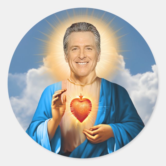 Sticker Rond Bougie de prière Saint Gavin Newsom (Devant)