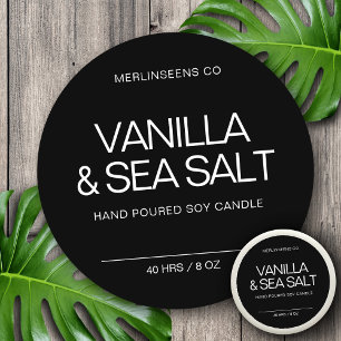 Sticker Rond Bougie de soja fait maison Calligraphie chic Noir 