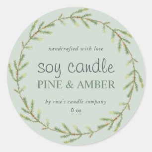 Sticker Rond Bougie de soja fait maison Épinette de pin Vert pe