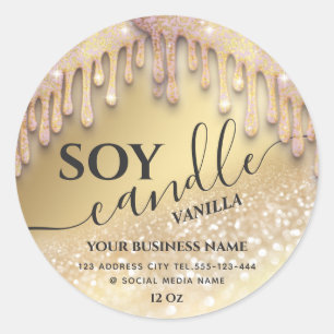 Sticker Rond Bougie de soja moderne luxe gouttes scintillantes 