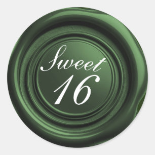 Sticker Rond Bougie émeraude en cire scellée goutte de mariage