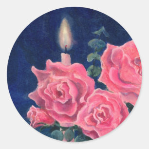 Sticker Rond BOUGIE et ROSES par SHARON SHARPE