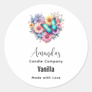 Sticker Rond Bougie Fleurs de Marguerite avec Papillon Bleu Ent