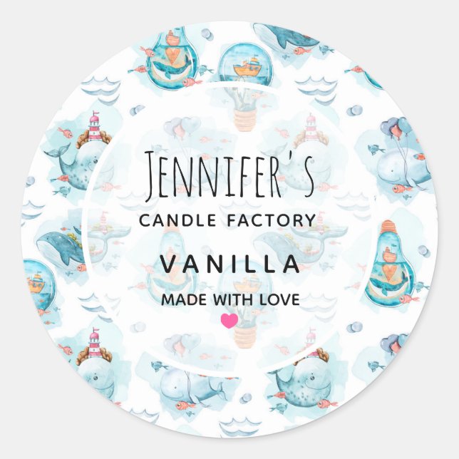 Sticker Rond Bougie ou savon d'aquarelle de mignonne baleine ma (Devant)
