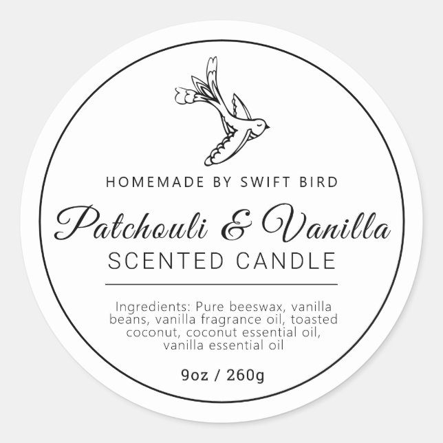 Sticker Rond Bougie patchouli vanille maison (Devant)