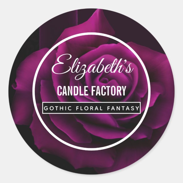 Sticker Rond Bougie Rose gothique violet / Parfum savon (Devant)