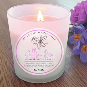 Sticker Rond Bougie rose safran ingrédient dessiné logo mauve