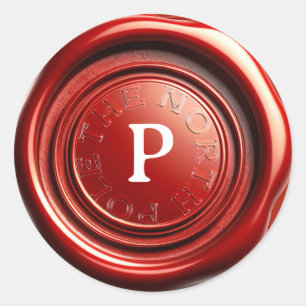 Sticker Rond Bougie rouge cire sceau glace claire "Le Pôle Nord
