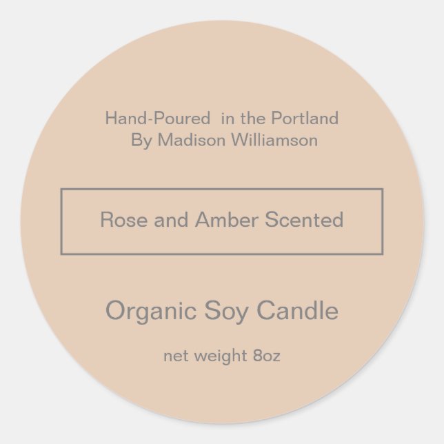 Sticker Rond Bougie Soy | Simple Blush et Grey (Devant)