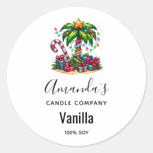 Sticker Rond Bougie Tropical Christmas Palm Tree Business