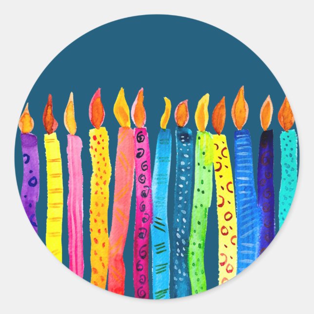 Sticker Rond Bougies d'anniversaire aquarelle (Devant)