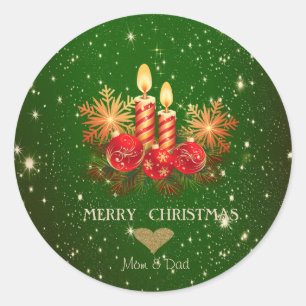 Sticker Rond Bougies de Noël adorables, Boules, Pins