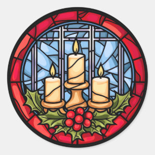 Sticker Rond Bougies de Noël en verre tendu