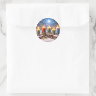 Sticker Rond Bougies de Yule du solstice d'hiver dans la neige