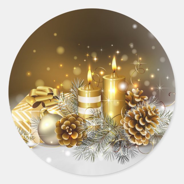 Sticker Rond Bougies d'or Joyeux Noël (Devant)
