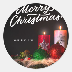 Sticker Rond Bougies et ornements Joyeuses Cartes de Noël