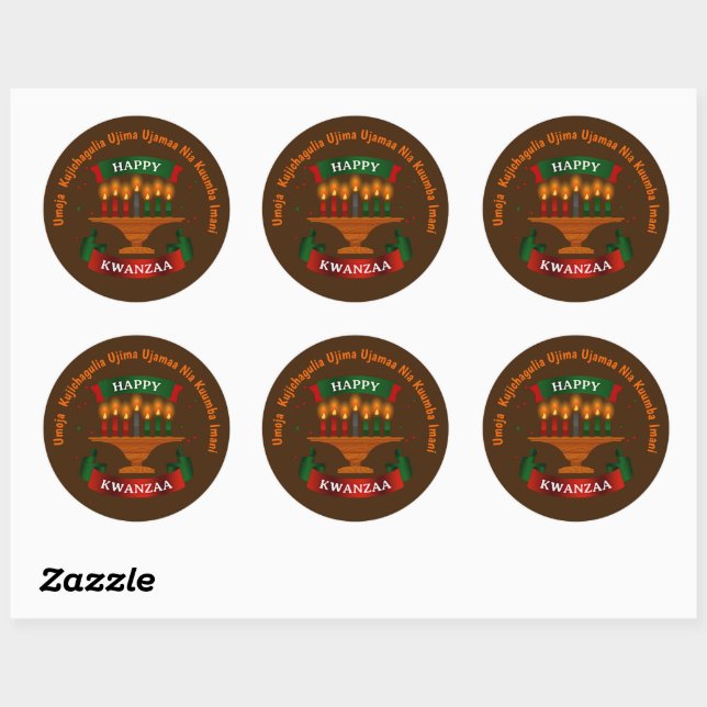 Sticker Rond Bougies Kwanzaa Rouge Noir Vert 7 Principes (Feuille)