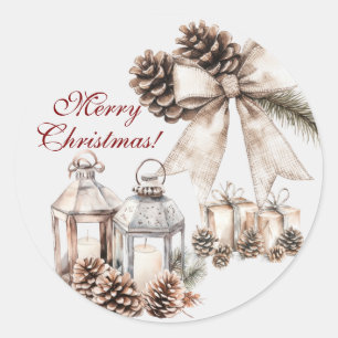 Sticker Rond Bougies Neige Cônes de Pin Noël