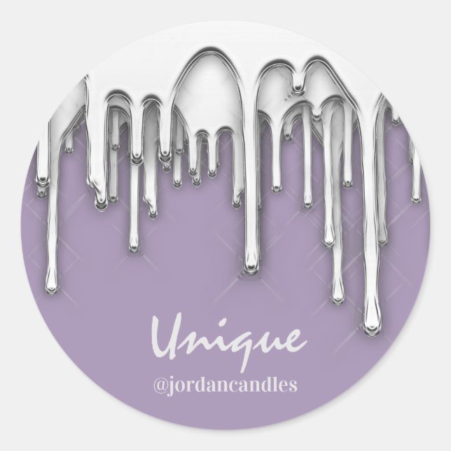 Sticker Rond Bougies Petit BusIness Nom Argent gris violet (Devant)