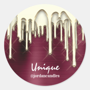 Sticker Rond Bougies Petit BusIness Nom Gold Drives Burgund